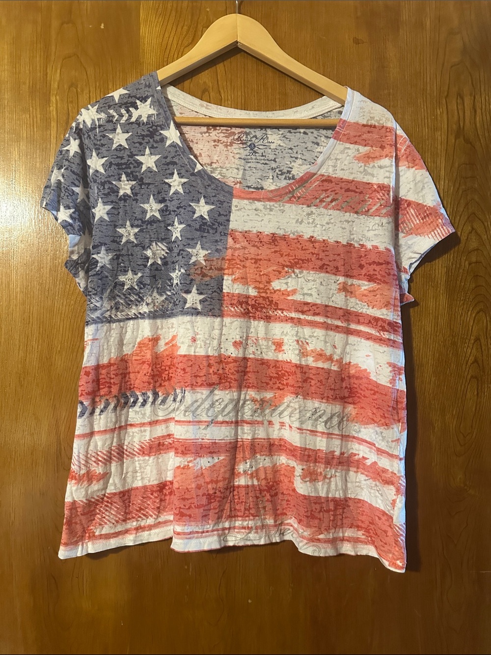 Women’s Short Sleeve Flag Print Tee - Red, White & Blue